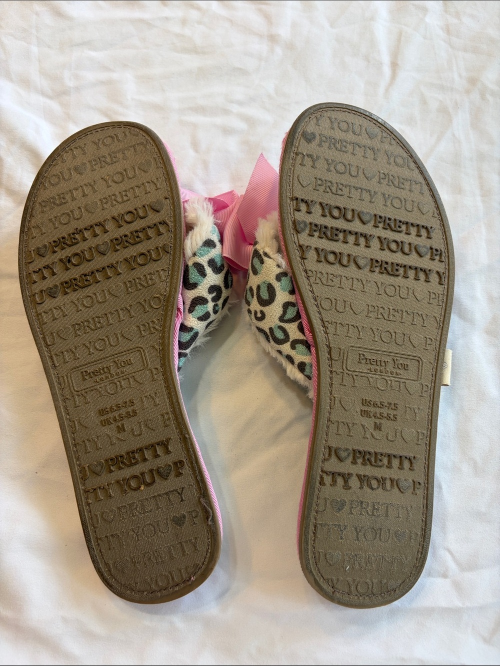 Pretty You London Faux-Fur Leopard Print Pink Bow Slide Slippers - Picture 5 of 7